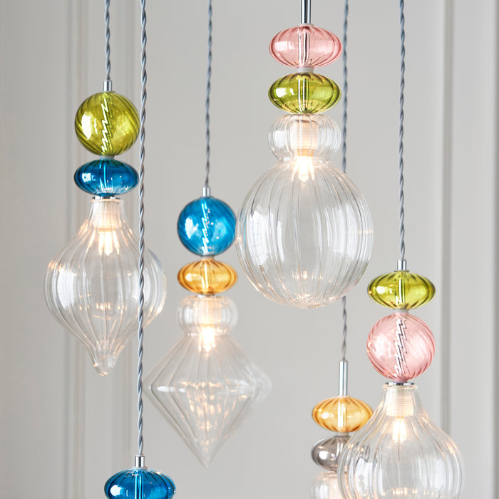 Endon 99593 April 6lt Pendant Chrome plate, clear & multi coloured glass 6 x 3W LED G9 (Required) - westbasedirect.com