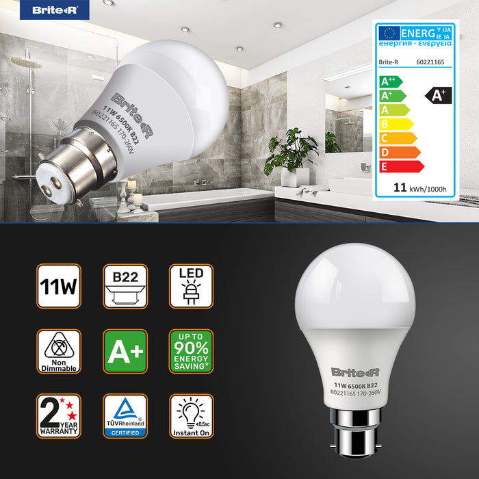 Brite-R 11W B22 BC GLS LED Bulb Cool White 6500K - westbasedirect.com