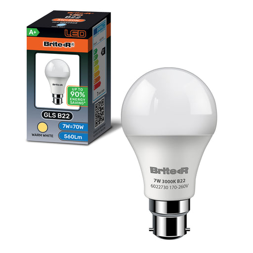 Brite-R 7W B22 BC GLS LED Bulb Warm White 3000K - westbasedirect.com