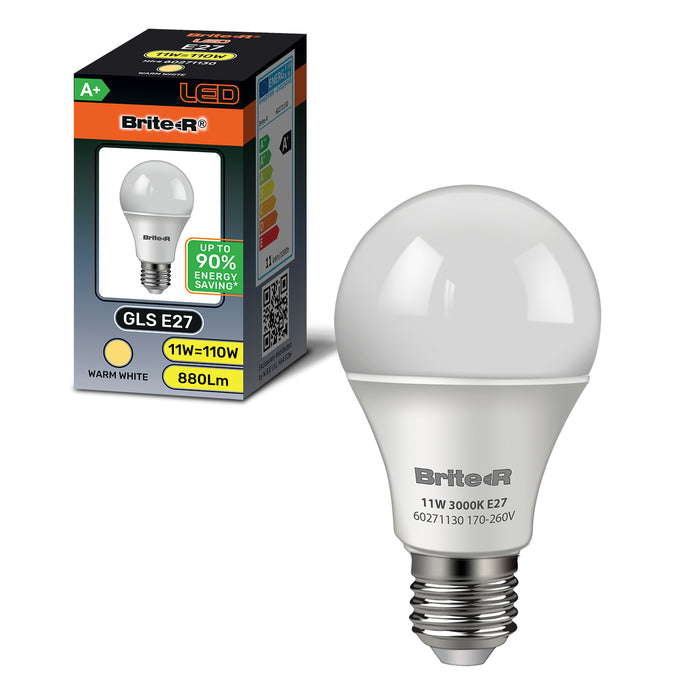 Brite-R 11W E27 ES GLS LED Bulb Warm White 3000K - westbasedirect.com