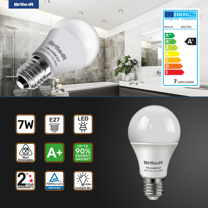 Brite-R 7W E27 ES GLS LED Bulb Cool White 6500K - westbasedirect.com