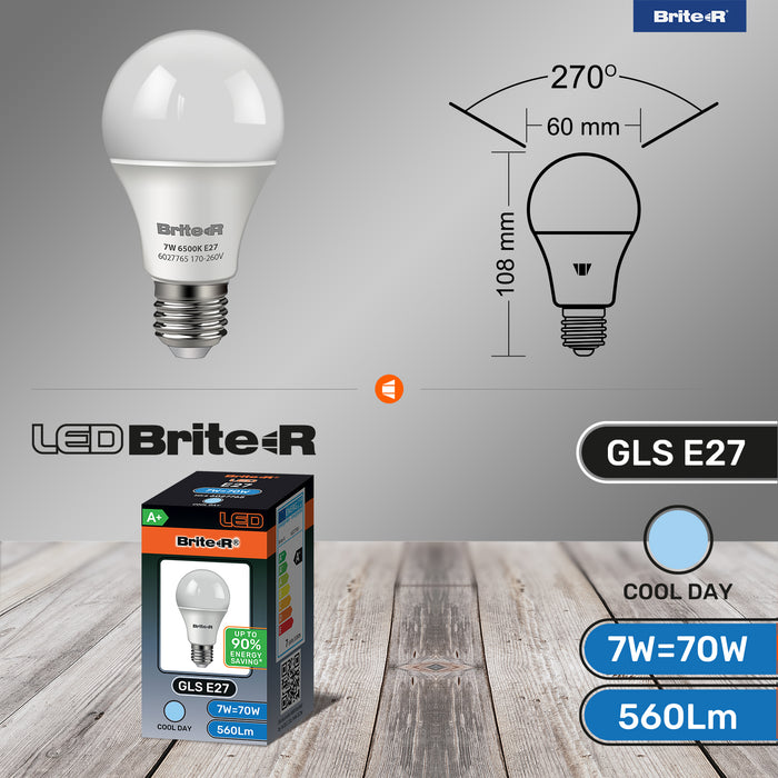 Brite-R 7W E27 ES GLS LED Bulb Cool White 6500K - westbasedirect.com