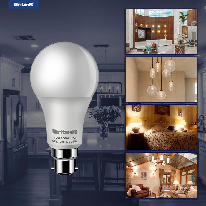 Brite-R 12W B22 BC GLS LED Bulb Warm White 3000K - westbasedirect.com