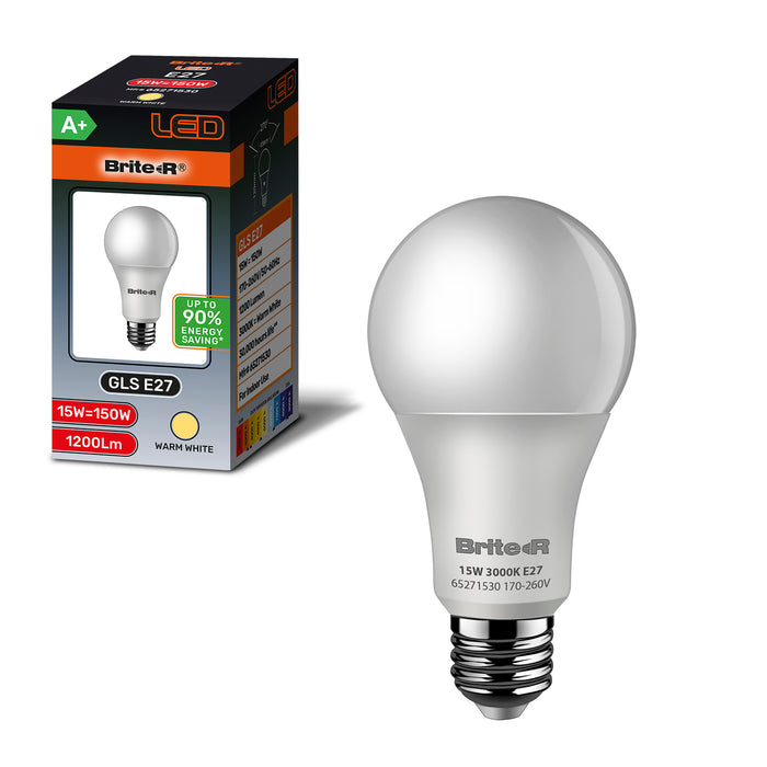 Brite-R 15W E27 ES GLS LED Bulb Warm White 3000K - westbasedirect.com
