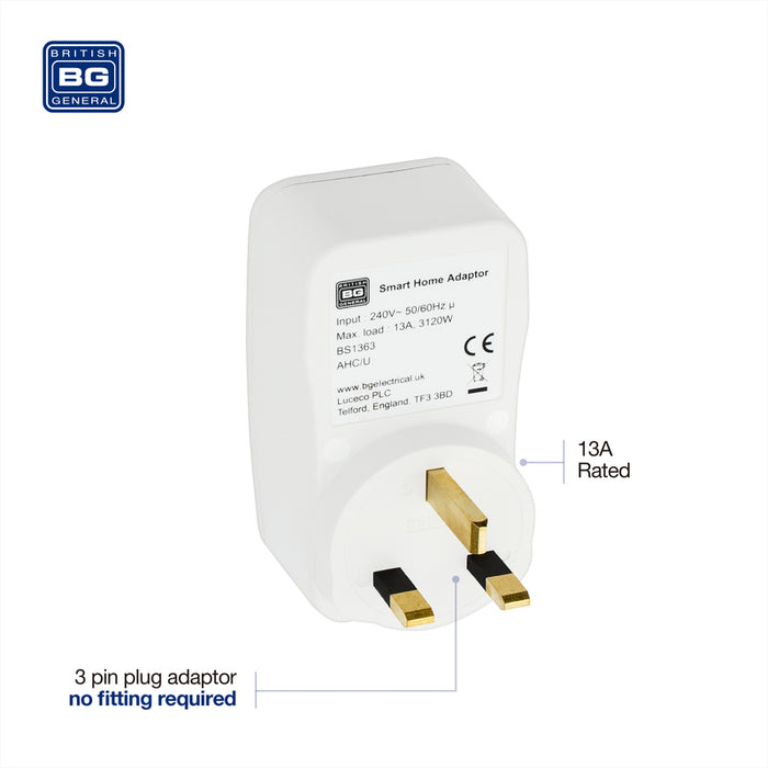 BG AHC/U White Moulded 13A Power Adaptor with Smart Home Control - westbasedirect.com