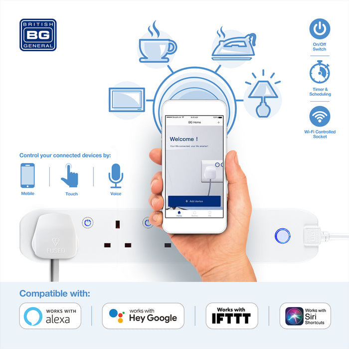 BG EHC31 3 Socket 1m 13A Smart Extension Lead White - westbasedirect.com