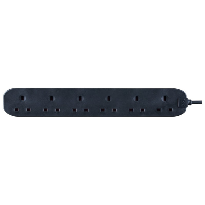 Masterplug 6 Socket 2m 13A Extension Lead Black - westbasedirect.com