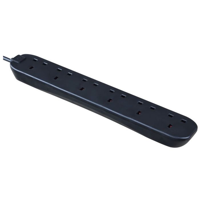 Masterplug 6 Socket 2m 13A Extension Lead Black - westbasedirect.com