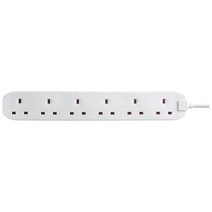 Masterplug 6 Socket 2m 13A Extension Lead White - westbasedirect.com