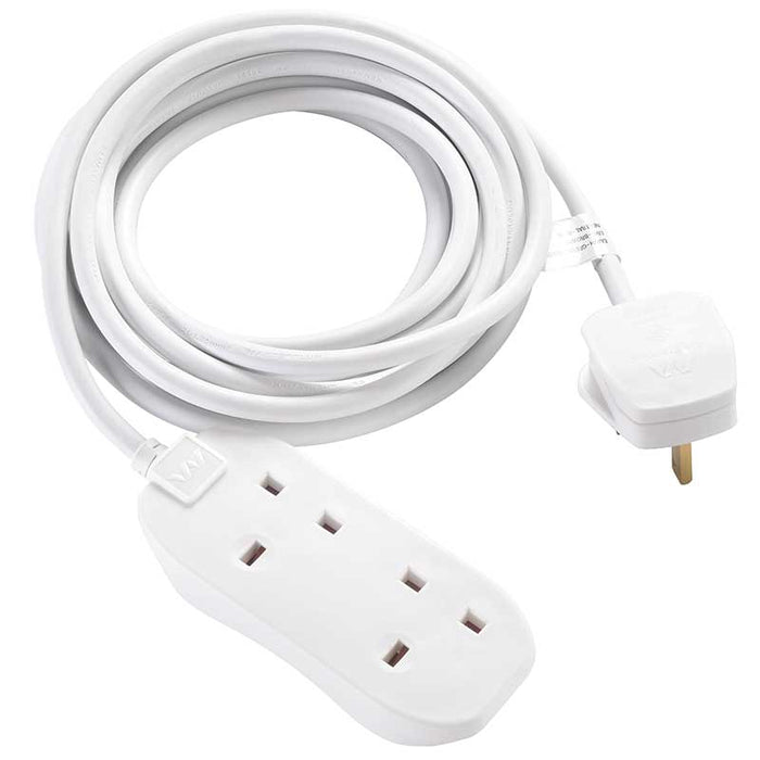 Masterplug 2 Socket 5m 13A Extension Lead White - westbasedirect.com