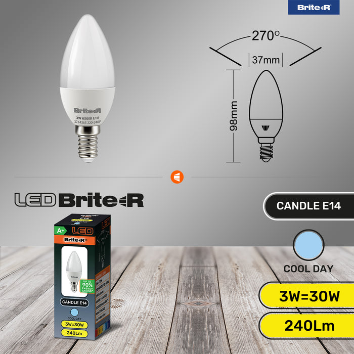 Brite-R 3W E14 SES Candle LED Bulb Cool White 6500K - westbasedirect.com
