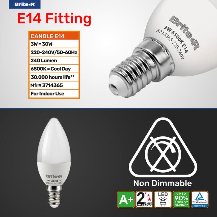 Brite-R 3W E14 SES Candle LED Bulb Cool White 6500K - westbasedirect.com