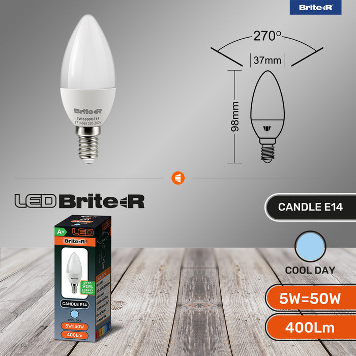 Brite-R 5W E14 SES Candle LED Bulb Cool White 6500K - westbasedirect.com