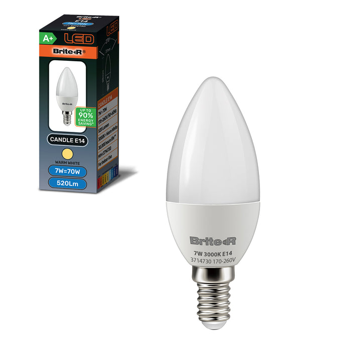 Brite-R 7W E14 SES Candle LED Bulb Warm White 3000K - westbasedirect.com