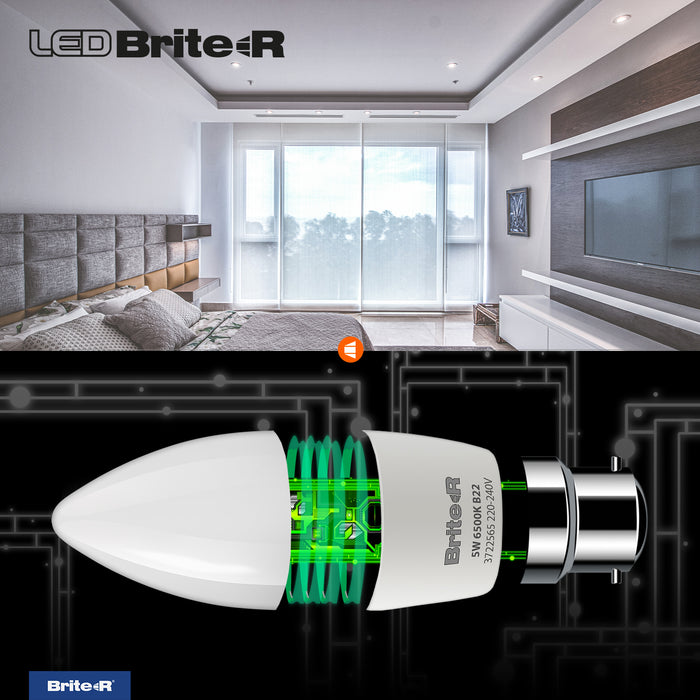 Brite-R 5W B22 BC Candle LED Bulb Cool White 6500K - westbasedirect.com