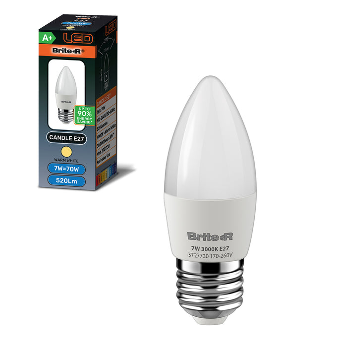 Brite-R 7W E27 ES Candle LED Bulb Warm White 3000K - westbasedirect.com