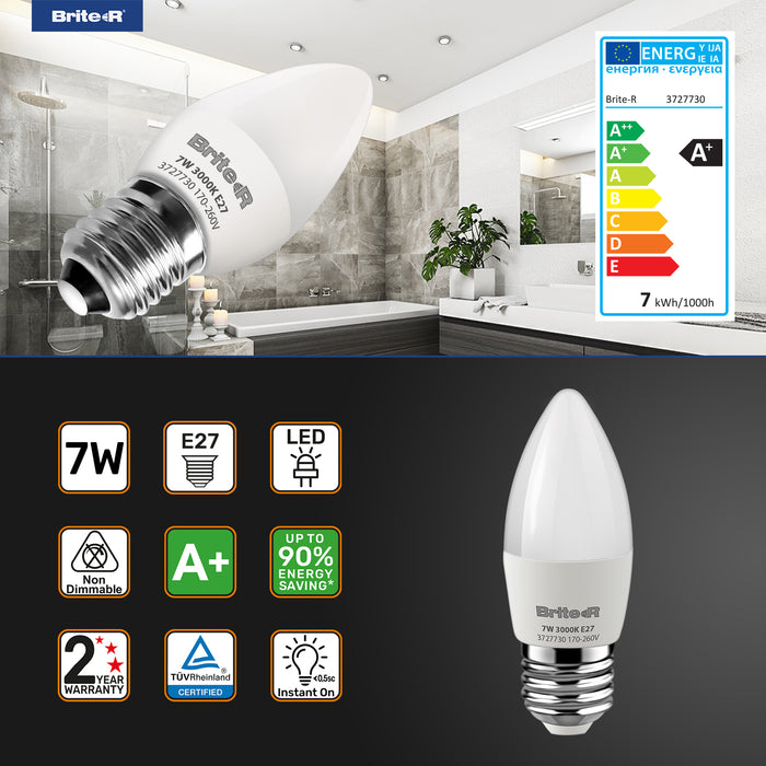 Brite-R 7W E27 ES Candle LED Bulb Warm White 3000K - westbasedirect.com