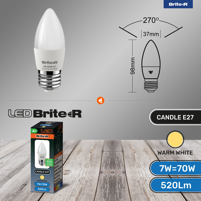 Brite-R 7W E27 ES Candle LED Bulb Warm White 3000K - westbasedirect.com