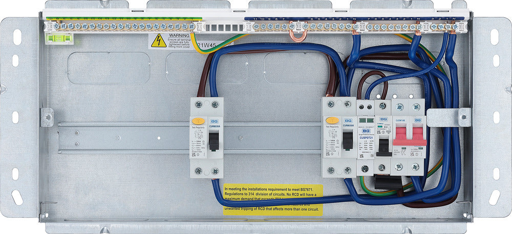 BG Fortress CFFD8814ASPD 14 Way Metal Unpopulated Fully Recessed Consumer Unit with 100A Main Switch, 2x 80A 30mA Type A RCD & 1x SPD - westbasedirect.com