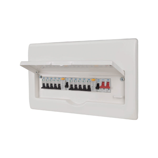 BG CFFDP18610A 16 Module 10 Way Fully Recessed Populated + 100A Switch, 1x80A, 1x63A Type A30mA RCD & 10xMCBs - westbasedirect.com