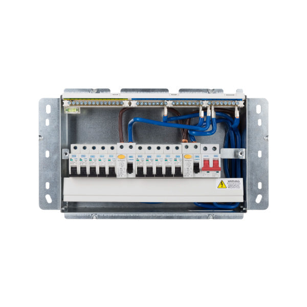 BG CFFDP18610A 16 Module 10 Way Fully Recessed Populated + 100A Switch, 1x80A, 1x63A Type A30mA RCD & 10xMCBs - westbasedirect.com