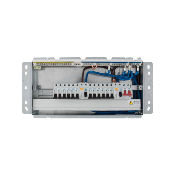 BG CFFDP18616A 22 Module 16 Way Fully Recessed Populated + 100A Switch, 1x80A, 1x63A Type A 30mA RCD & 10xMCBs - westbasedirect.com