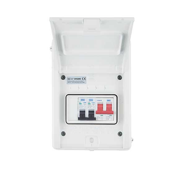 BG Garage Kit - IP65 Metal Enclosure, 100A Main Switch, 6+16A MCB - westbasedirect.com