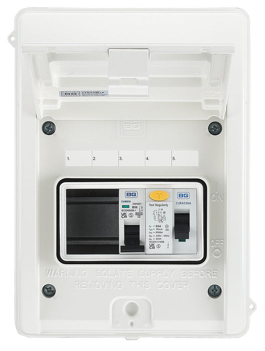 BG CFSHOW1A Metal Shower Kit - IP65 Metal Enclosure, 63A Type A 30mA RCD, 50A MCB - westbasedirect.com