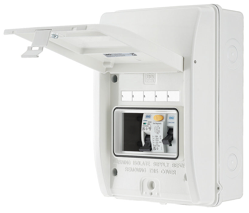 BG CFSHOW1A Metal Shower Kit - IP65 Metal Enclosure, 63A Type A 30mA RCD, 50A MCB - westbasedirect.com