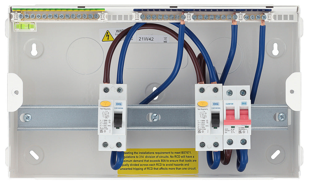 BG CFUD1000010A BG 16 Module 10 Way Unpopulated + 100A Switch, 2x100A Type A 30mA RCD - westbasedirect.com
