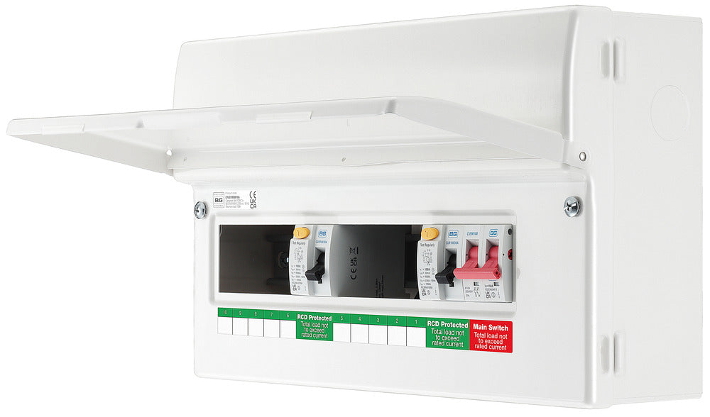 BG CFUD1000010A BG 16 Module 10 Way Unpopulated + 100A Switch, 2x100A Type A 30mA RCD - westbasedirect.com