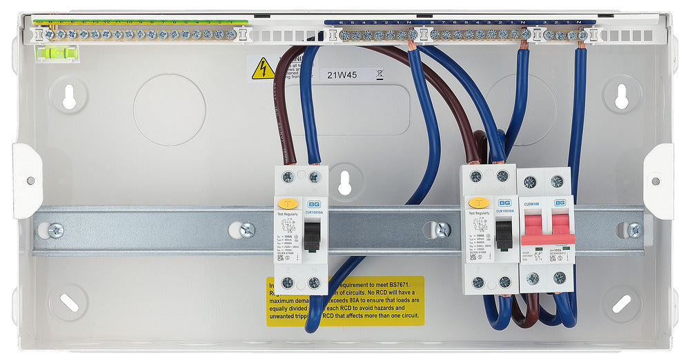 BG CFUD1000013A BG 19 Module 13 Way Unpopulated + 100A Switch, 2x100A Type A 30mA RCD - westbasedirect.com