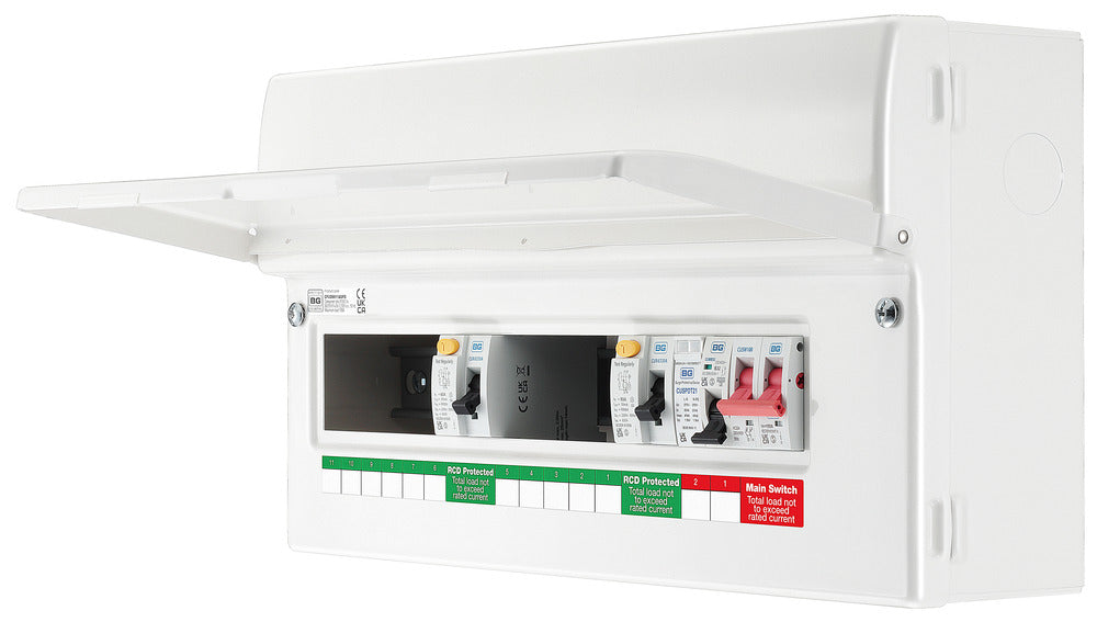 BG CFUD6611ASPD 19 Module 11 Way Unpopulated + 100A Switch, 2x63A Type A RCD, 1xSPD & 1x32A MCB - westbasedirect.com