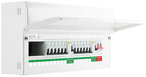 BG CFUDP1000016A BG 22 Module 16 Way Populated + 100A Switch, 2x100A Type A 30mA RCD & 12xMCBs - westbasedirect.com