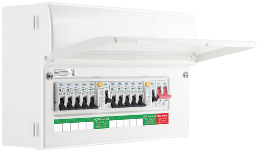 BG CFUDP16610A BG 16 Module 10 Way Populated + 100A Switch, 2x63A Type A 30mA RCD & 10xMCBs - westbasedirect.com