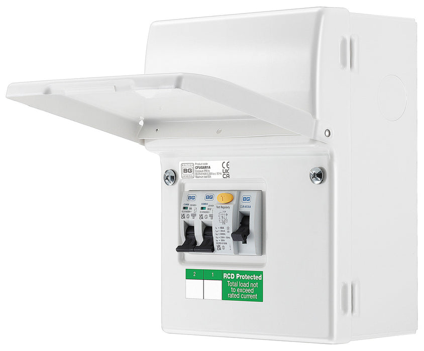 BG CFUGAR1A Garage Kit - IP20 Metal Enclosure, 40A Type A 30mA RCD, 6+32A MCB - westbasedirect.com