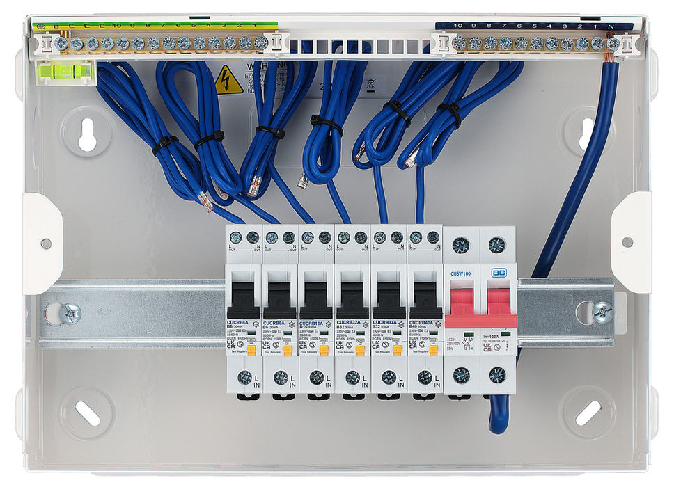 BG CFUSWP610A 12 Module 10 Way Metal Populated Consumer Unit + 100A Main Switch, 6x Type A RCBOs - westbasedirect.com