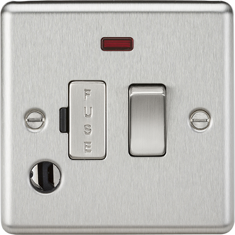 Knightsbridge CL63FBC Rounded Edge 13A Switch Fused Spur Unit + Neon & Flex Outlet - Brushed Chrome - westbasedirect.com