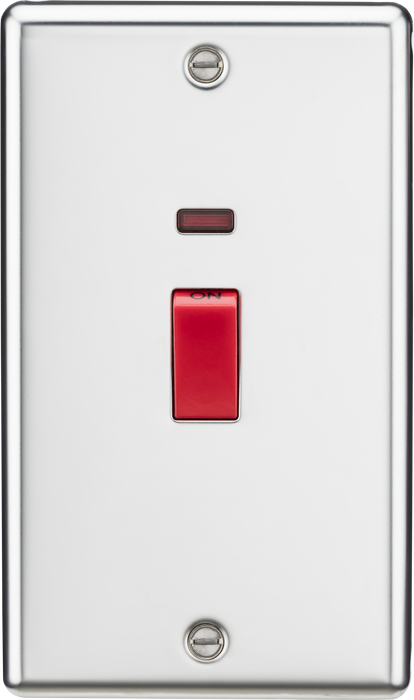 Knightsbridge CL82NPC Rounded Edge 45A DP Switch + Neon (Double Size) - Polished Chrome - westbasedirect.com