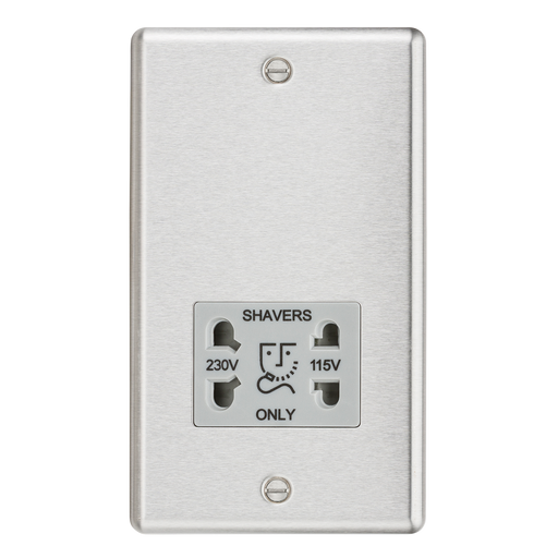 Knightsbridge CL89BCG Rounded Edge 115/230V Dual Voltage Shaver Socket - Brushed Chrome + Grey Insert - westbasedirect.com
