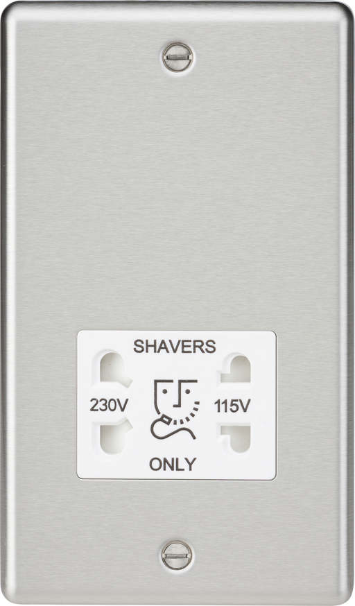 Knightsbridge CL89BCW Rounded Edge 115/230V Dual Voltage Shaver Socket - Brushed Chrome + White Insert - westbasedirect.com