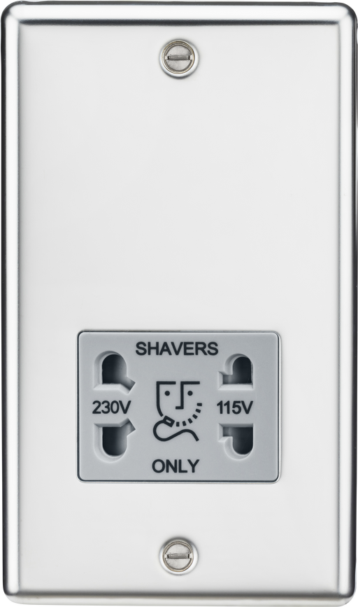 Knightsbridge CL89PCG Rounded Edge 115/230V Dual Voltage Shaver Socket - Polished Chrome + Grey Insert - westbasedirect.com