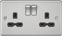 Knightsbridge CL9BC Rounded Edge 13A 2G DP Switched Socket - Brushed Chrome + Black Insert