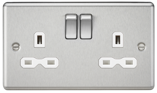 Knightsbridge CL9BCW Rounded Edge 13A 2G DP Switched Socket - Brushed Chrome + White Insert - westbasedirect.com