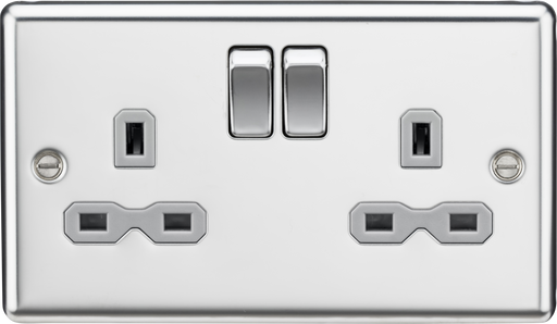 Knightsbridge CL9PCG Rounded Edge 13A 2G DP Switched Socket - Polished Chrome + Grey Insert - westbasedirect.com