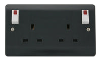 Click Mode CMA1840AG Part M 13A 2G DP Switched Safety Shutter Socket + Neon (Outboard Rockers) - Anthracite Grey
