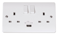 Click Mode CMA770 White Moulded 13A 2G Switched Socket Outlet + 1x 2.1A USB