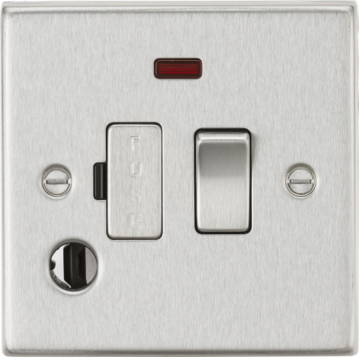 Knightsbridge CS63FBC Square Edge 13A Switched Fused Spur Unit + Neon & Flex Outlet - Brushed Chrome - westbasedirect.com