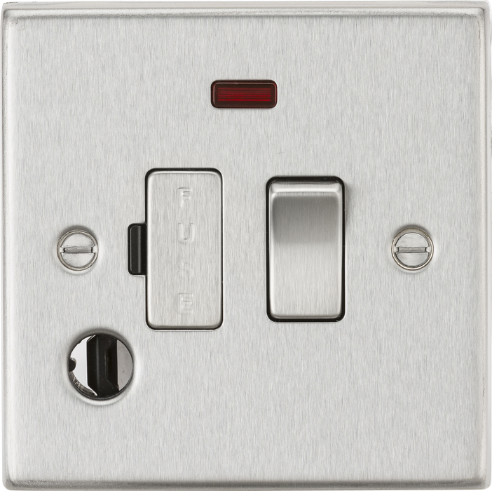 Knightsbridge CS63FBC Square Edge 13A Switched Fused Spur Unit + Neon & Flex Outlet - Brushed Chrome - westbasedirect.com