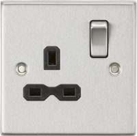 Knightsbridge CS7BC Square Edge 13A 1G DP Switched Socket - Brushed Chrome + Black Insert